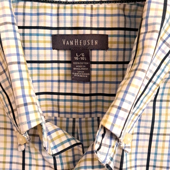 Van Heusen Long Sleeve Button-Front Shirt, Blue, Yellow, White, Black Stripes - Picture 3 of 5